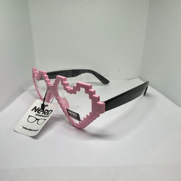 Nerd Eyewear Pixel Heart Glasses – Pink Frame with Clear UV400 Lenses - Picture 1 of 3